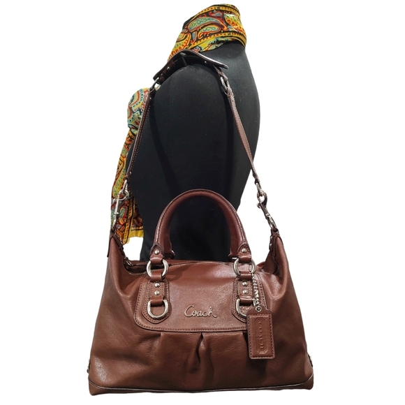 COACH Ashley Sabrina Pleated Convertible Satchel Duffle Bag Walnut F15445 - Picture 16 of 16